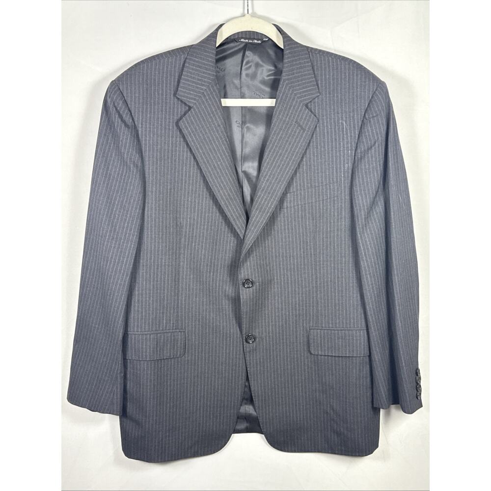 Canali 100% Pure Wool Gray With Gray & Blue Stripe Sport Coat Blazer Jacket 52S
